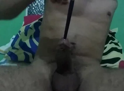 Sounding My Colombian Cock with a Brush