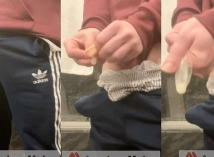 Amateur Horny Flatmate Cums in Condom in Adidas Sportswear