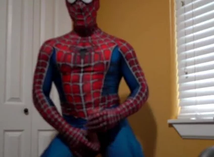 Cumming in a Spider Man Costume