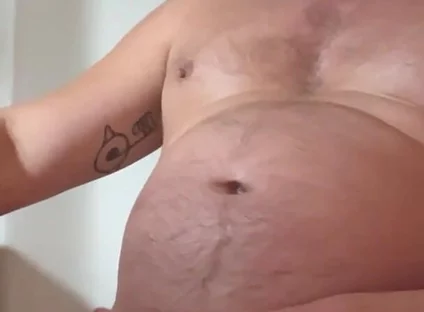 Jerking off in the Morning, Rubbing My Belly, Man Tits, and Nipples. Dripping with Precum and Lots of Cum.