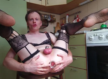 Lanatuls - Moscow Anal Crossdresser Slut. Big Glass Anal Plug Pushout and Assfucking with Glass Dildo