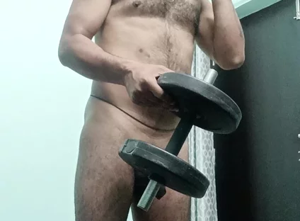 Indian desi man enjoys workout