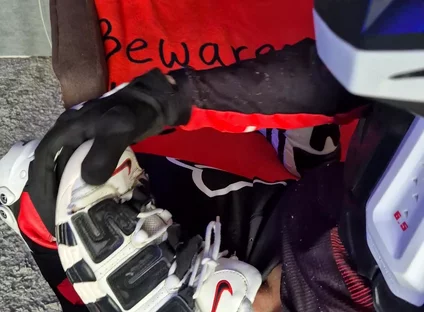 An Excited Guy in Motorcycle Gear Fucks His Sneakers