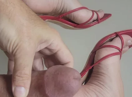Jerking Big Cock off in Red Heels