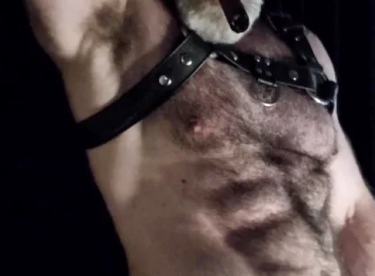 Hairy Muscle Leather Stepdaddy Showing off