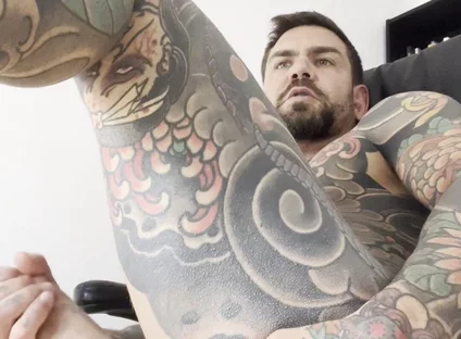 Tattooed Spanish Shows Ass and Jerks off