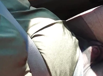 Nylonjunge Driving Car in Black Pantyhose