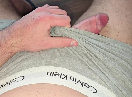 Pulling Down the Calvin Waistband Inch by Inch - Throbbing Cock Finally Free