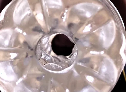 Close-up Cock in Tool for Masturbate Orgasm on Flash