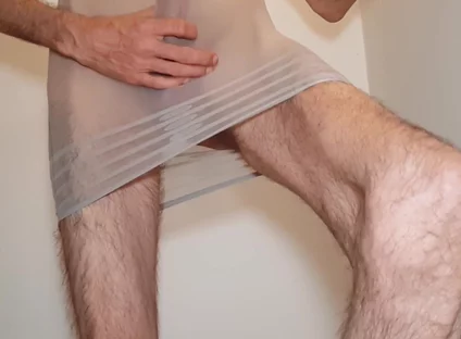 Cumming in My Striped Mesh Dress