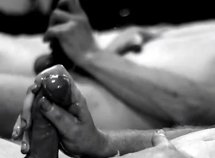 Masturbating and Cumming with Mirror Reflection in Black and White