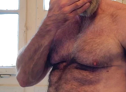 Hairy Muscle Daddy Strokes Uncut Cock