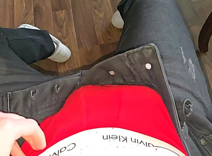 Red Calvin Klein Bulge Gets Slowly Stroked While Colleagues Are Two Meters Away