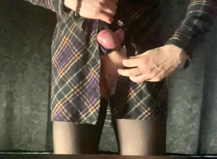 Crossdressers Self Spanking with Tied Balls and Small Dick