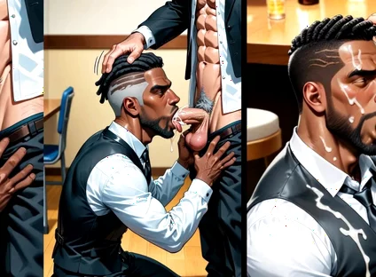 Black Waiter Sucks the Dicks of Customers and Kitchen Colleagues in Front of Everyone. Slide Pics Compilation Hentai