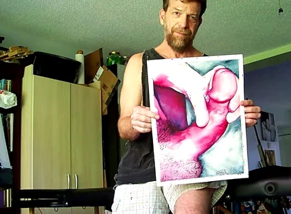 Hairyartist in Ripped Shorts During Art Studio Tour