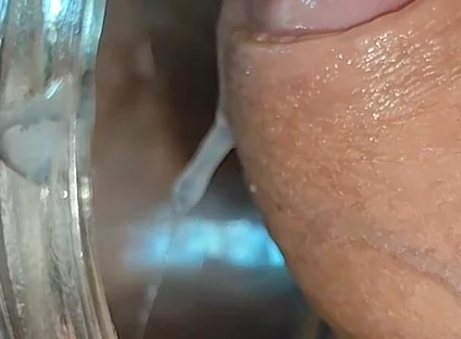 Manly Man Has Big Explosion of Cum in Mason Jar.
