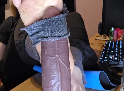 Femboy Gives His BBC Dildo a Footjob