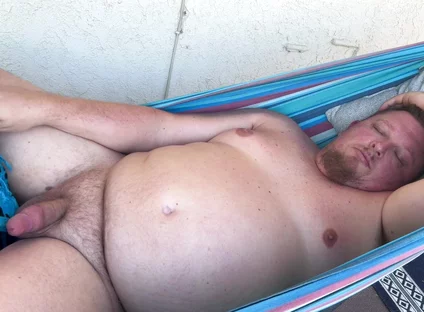 Relaxing Outside and Draingin My Chubby Man Balls