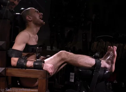 Confident Muscle on Throne: Oiled Feet Tickled with Epilator & Tools