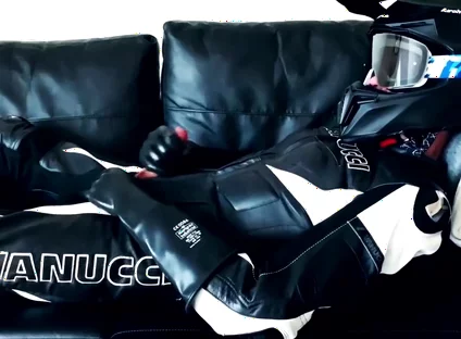 Rubber gloves biker jerking
