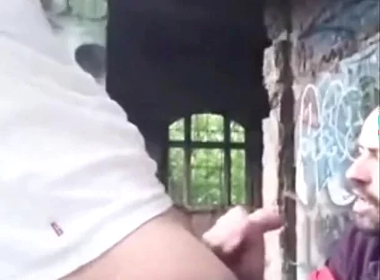 A Dude Is Jerking off in an Urban Exploration Setting and Gets Caught by a Blowjob Artist.