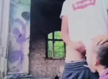 A Dude Is Jerking off in an Urban Exploration Setting and Gets Caught by a Blowjob Artist.