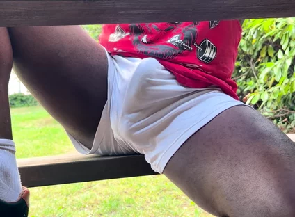 So Here Is Another Video of Me Outdoor Sitting on a Bench Commando in My Shorts