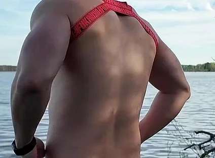 Asian Muscle God Strips Bare by the Lake - Ripped Physique on Full Display & Massive Load
