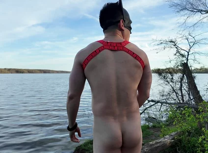 Asian Muscle God Strips Bare by the Lake - Ripped Physique on Full Display & Massive Load