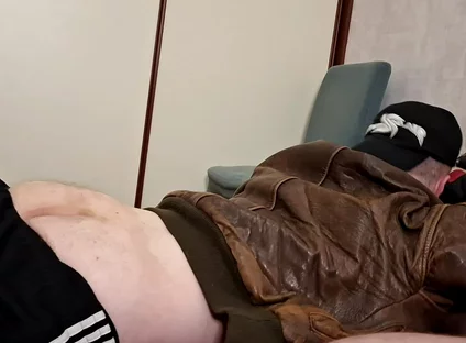 Chav Boy in Leather Bomber Jacket and Scally Gear Get Fucked Leather Bear