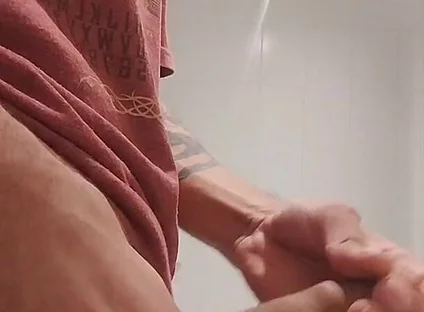 Cumshow in the Bathroom at Work