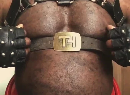 Black Muscle Close up Harness Belted Titplay