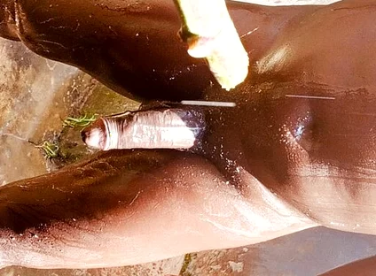 Outdoor Shower Takes Into Wide Cumshots