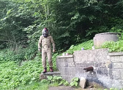 Jerking off in Public on the Road Near a Spring, Caught by a Young Man Masturbating Completely Naked