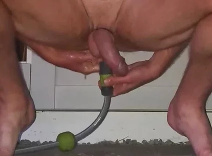 Garden Hose Enema Fill and Release - Extreme Anal Solo Gay