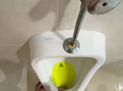 Dared to Piss Fully Naked in Public Toilets Urinal
