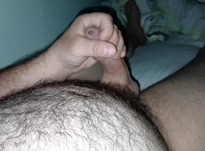 Uncut Hairy Gay Masturbating and Cum