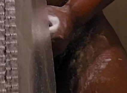 Peeking on Black Step Dad Jerking off in the Shower