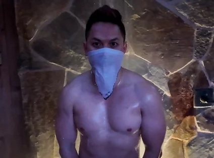 Naked Asian Muscle Hunk Dawn Outdoor Shower Flex - Thick Biceps, 6-pack Abs, V-taper Back & Big Cumshot
