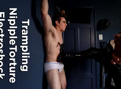 BDSM Leather Session - Trampling CBT and Nipple Play