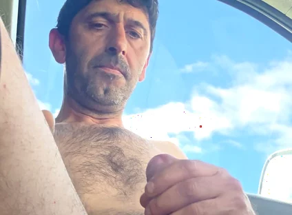 Straight Guy Jerks off Naked Inside the Car in the Parking Lot