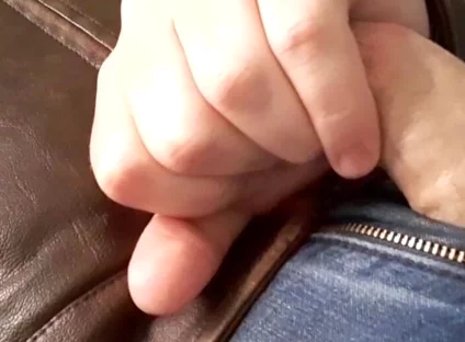 Edge and Cum on New Brown Leather Jacket