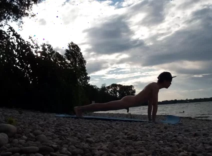 Slender Nudist Boy Does Yoga Nude on a Naturist Beach. Naked Yoga Video by Jon Arteen Gay Porn Model Skinny Naturist Twink Prac
