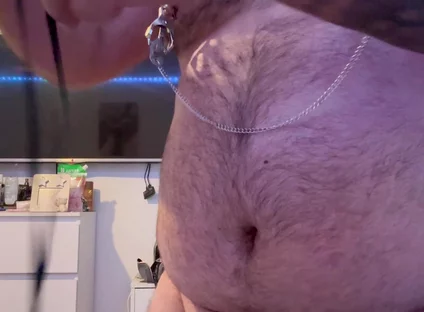 Nipple Play with Cock Bondage