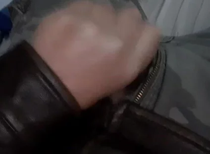 Biker Blows His Load on His Leather Jacket