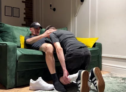 Sniffs Boyfriend's Dirty Socks After Work and Gets Cum Inside