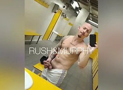 He Masturbates His Huge Cock In The Gym Showers While Muscular Straight Man Spies On Him