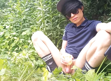 Gay Twink Jon Arteen Jerks off His Cock with an Oiled Fleshlight Outside in the Wilderness, His Cock Leaks Precum and Ejaculates