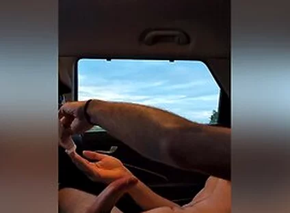 Jerking Off In The Car With Sunset As Trucks Go By